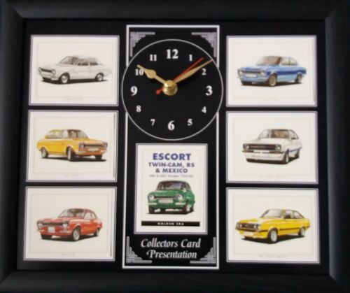 Zwarte Wandklok met een collage van Ford Escort Twin Cam