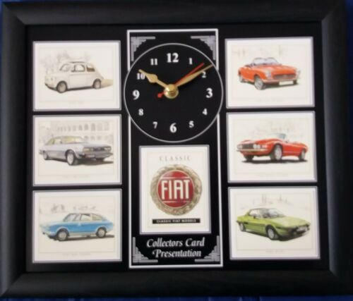 Zwarte Wandklok met een collage van Klassieke Fiat