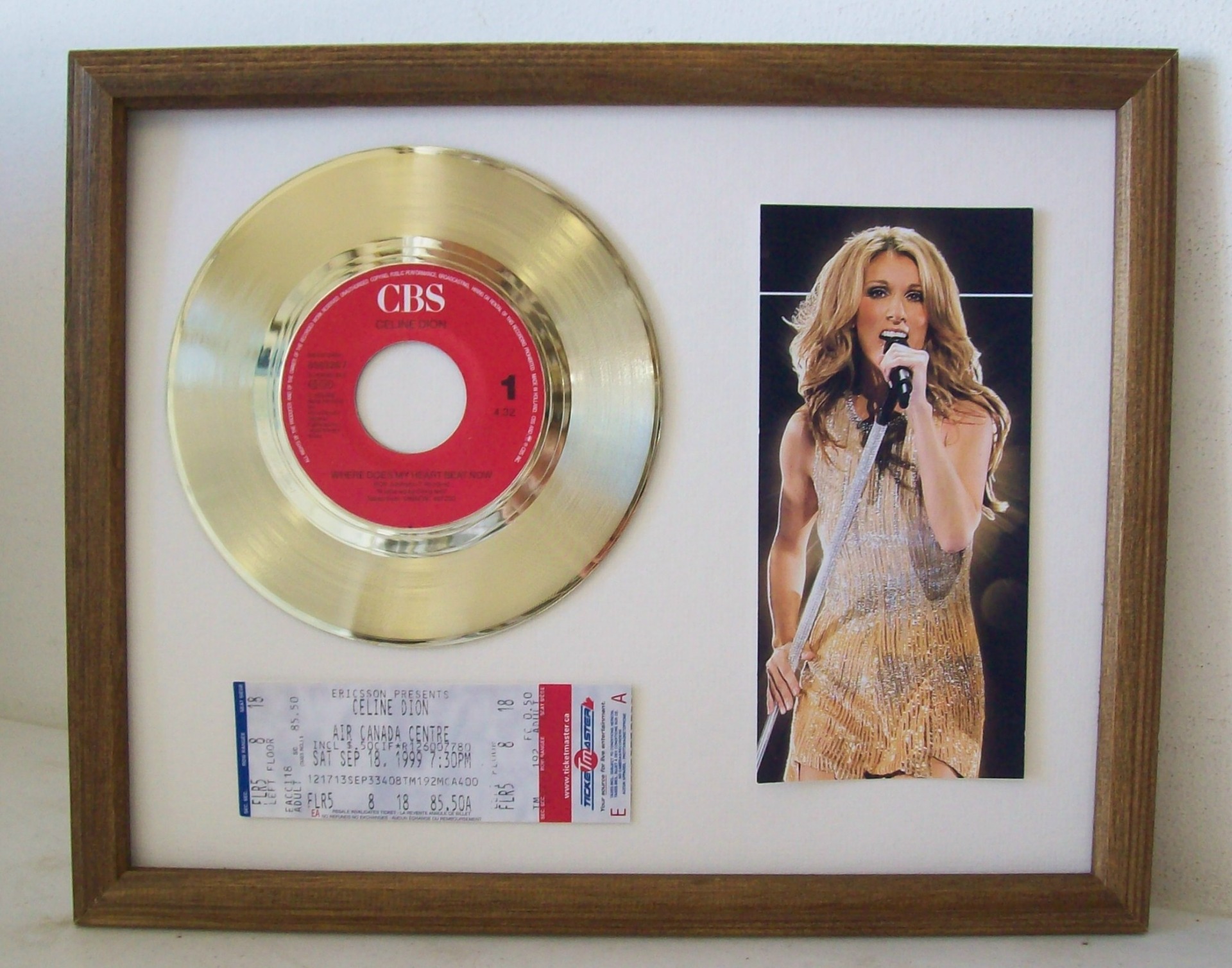 Gouden plaat Single Celine Dion Where Does My Heart Beat Now